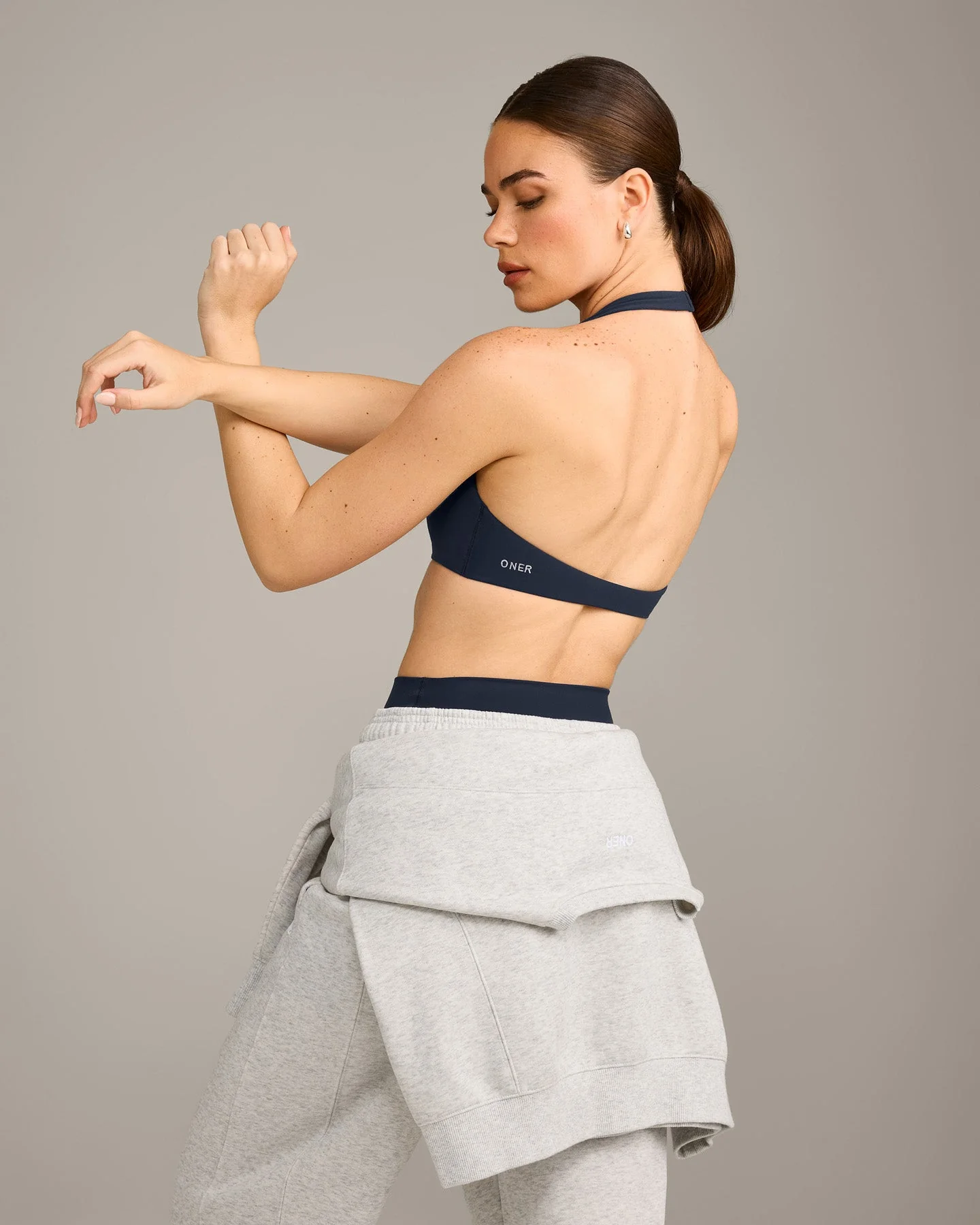 SoftMotion™ Minimal Halter Neck Bralette with Grey Logo | True Blue - Image 2