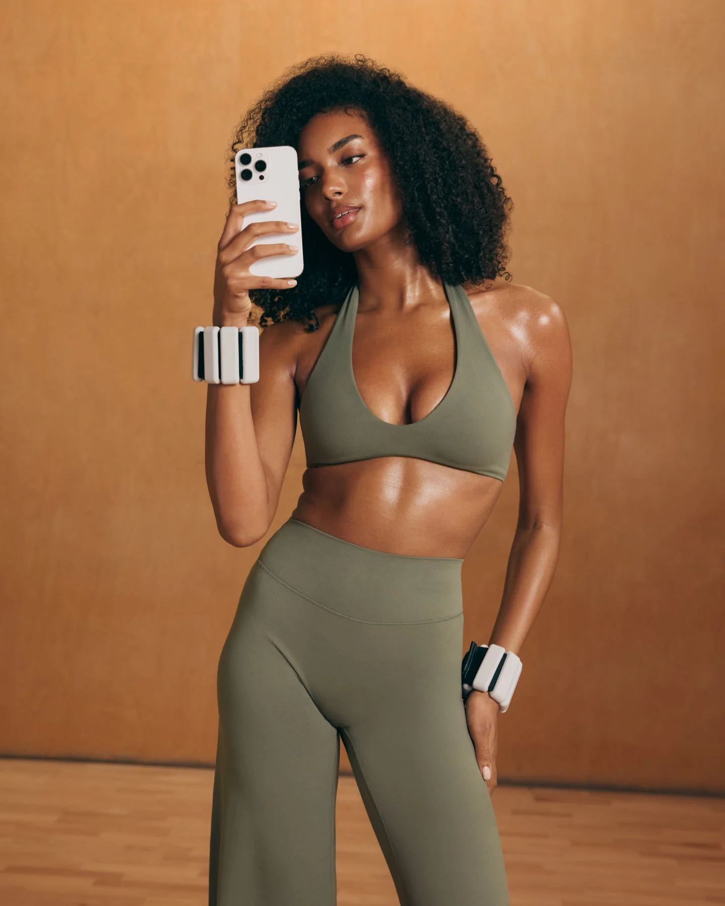 SoftMotion™ Minimal Halter Neck Bralette with White Logo | Alpine Green - Image 2