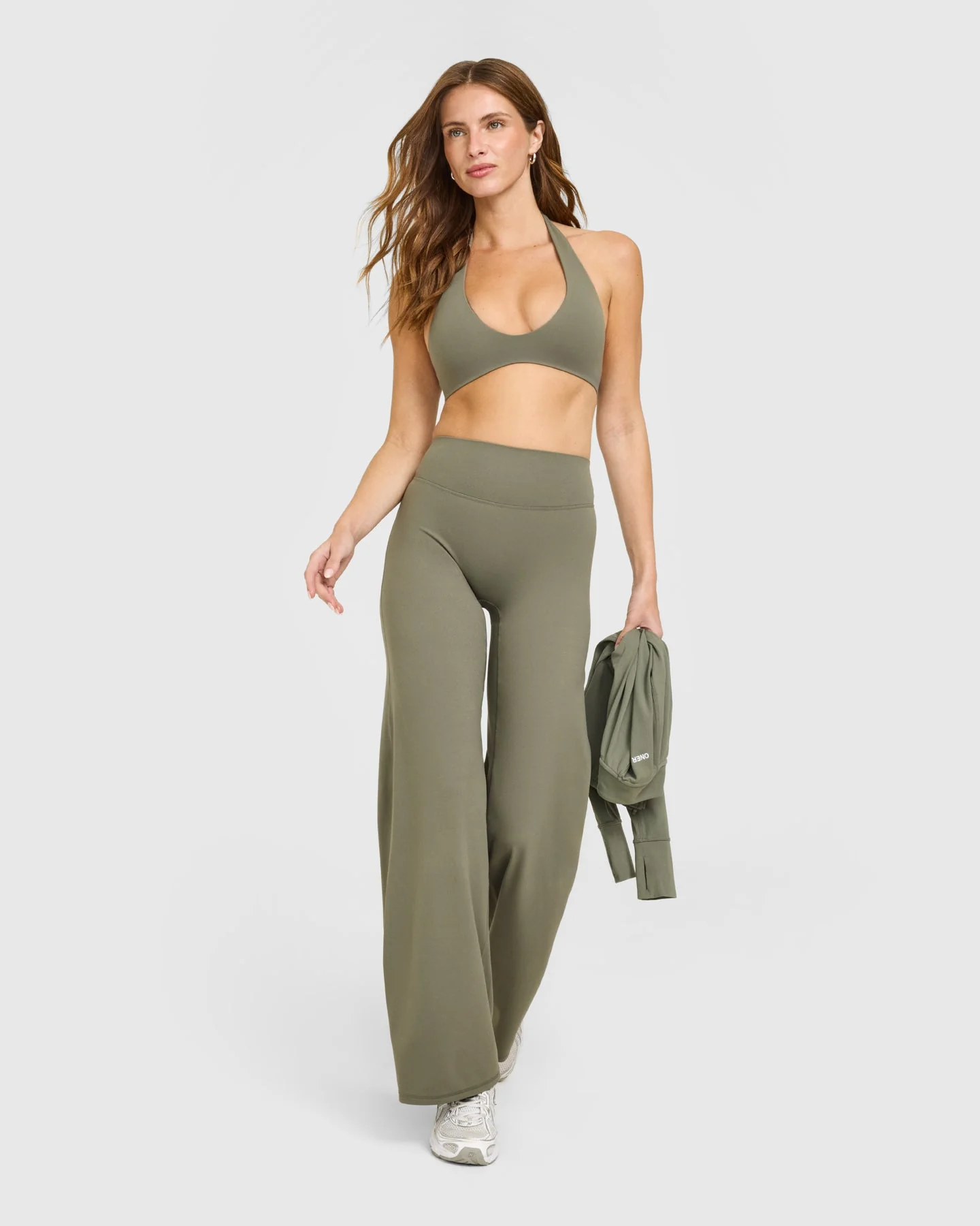 SoftMotion™ Minimal Halter Neck Bralette with White Logo | Alpine Green - Image 3