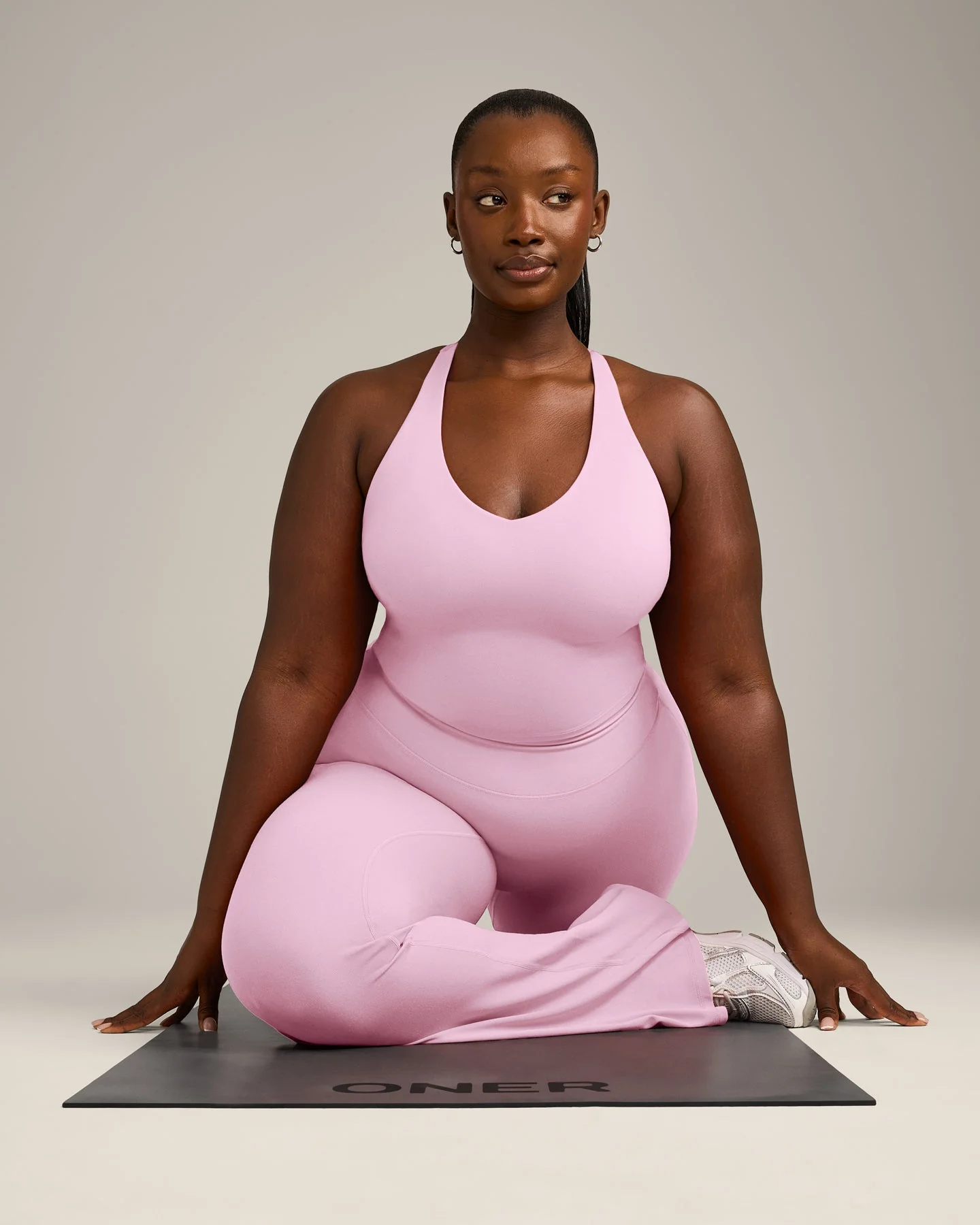 SoftMotion™ Racer Back Mid Vest with Built in Bra Shelf with Grey Logo | Chalk Pink - Image 3