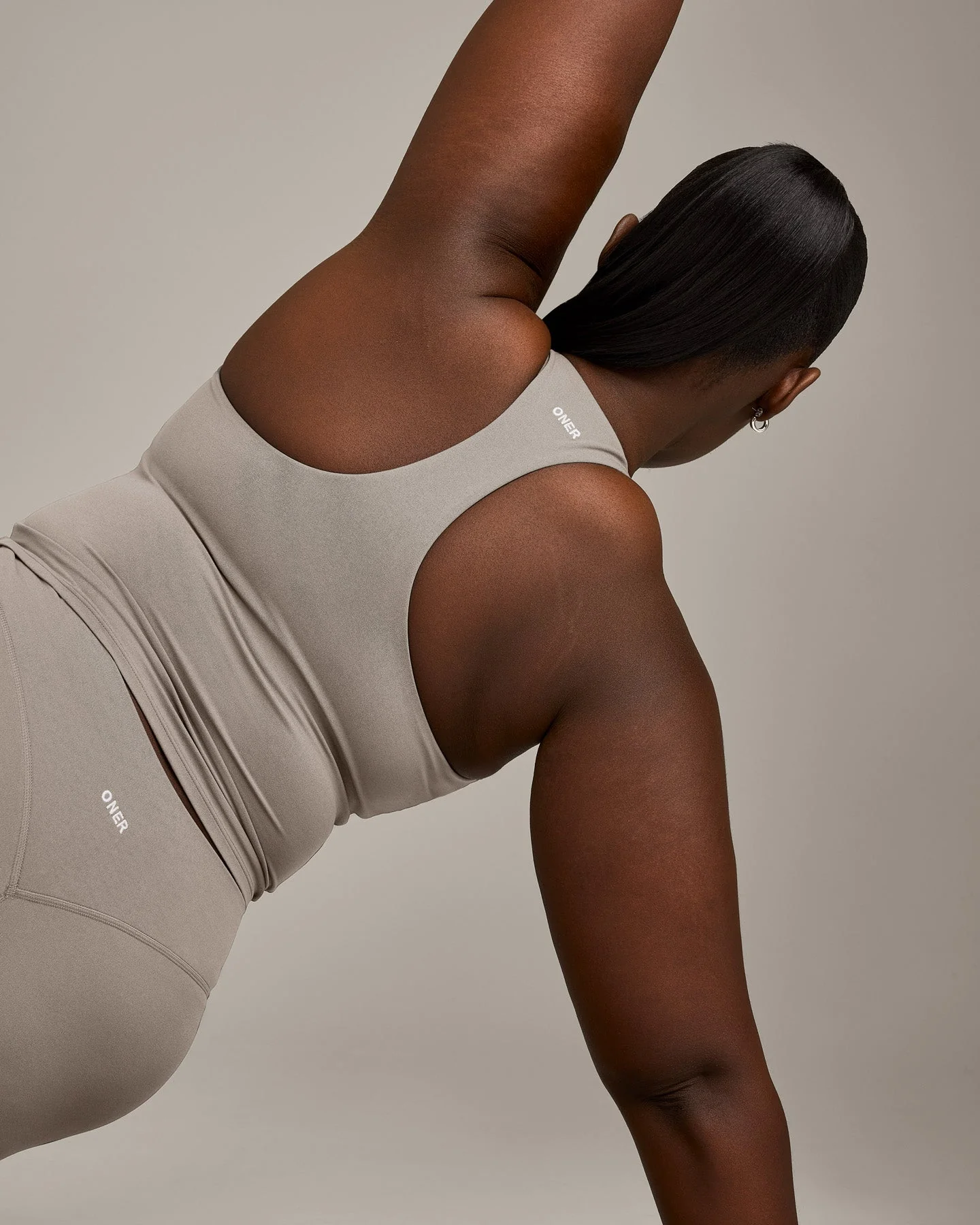 SoftMotion™ Racer Back Mid Vest with Built in Bra Shelf with White Logo | Warm Sand - Image 5