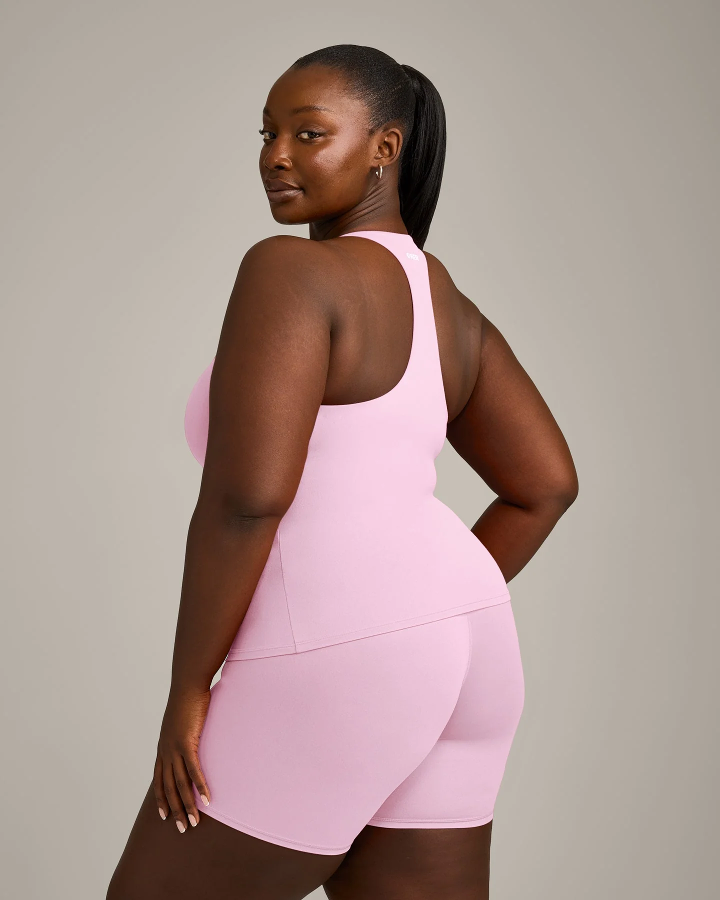 SoftMotion™ Racer Back Vest with Built in Bra Shelf with Grey Logo | Chalk Pink - Image 6