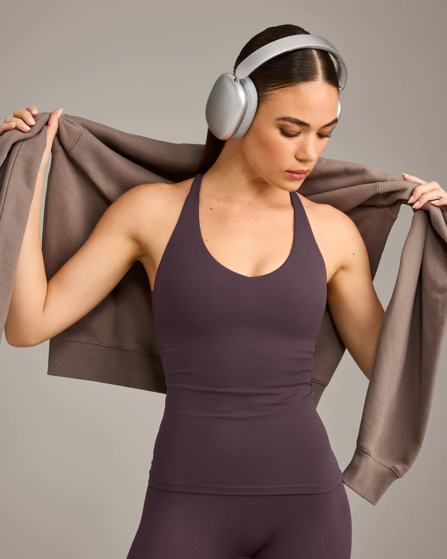 SoftMotion™ Racer Back Vest with Built in Bra Shelf with Grey Logo | Dark Umber Brown - Image 4