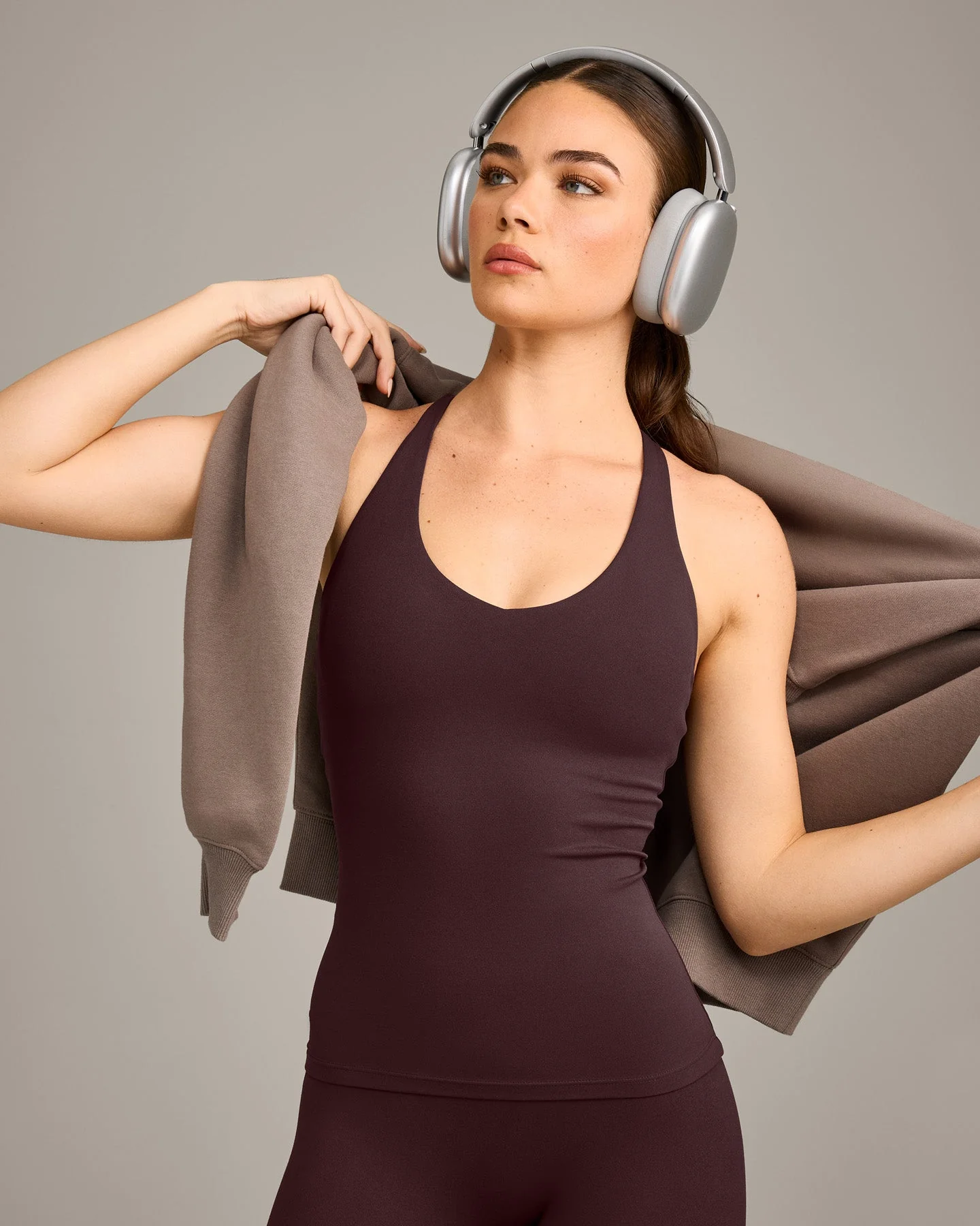 SoftMotion™ Racer Back Vest with Built in Bra Shelf with Grey Logo | Plum Brown - Image 4