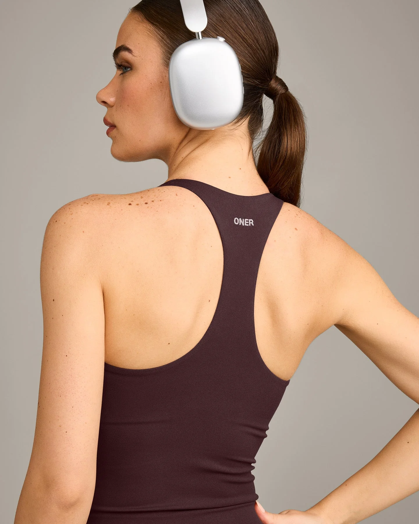 SoftMotion™ Racer Back Vest with Built in Bra Shelf with Grey Logo | Plum Brown - Image 5