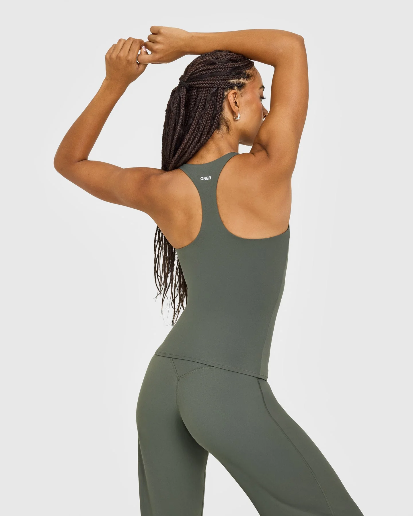 SoftMotion™ Racer Back Vest with Built in Bra Shelf with White Logo | Dark Khaki - Image 6
