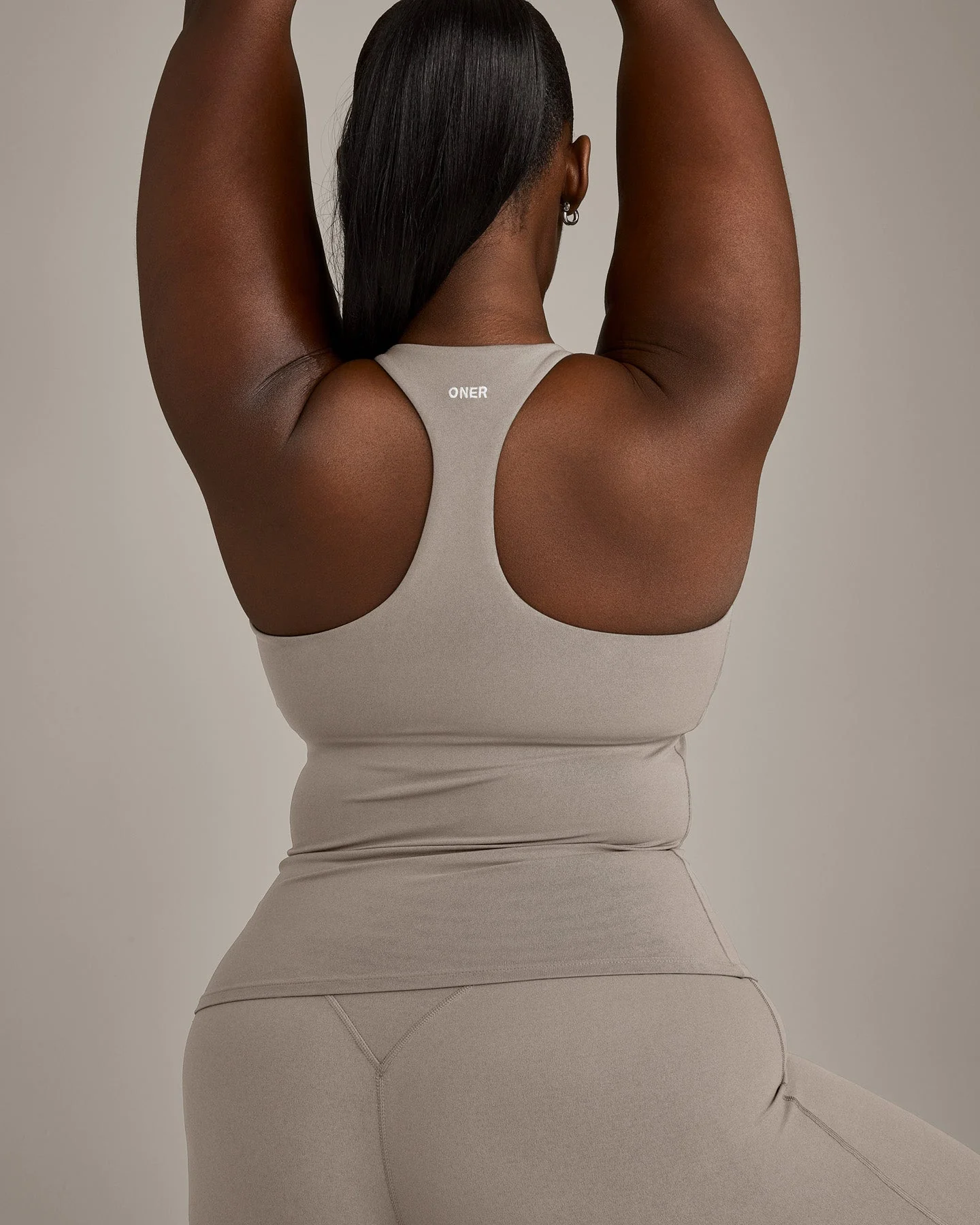 SoftMotion™ Racer Back Vest with Built in Bra Shelf with White Logo | Warm Sand - Image 4