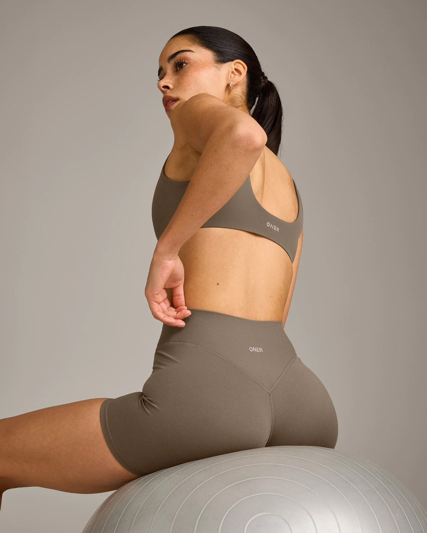 SoftMotion™ Scoop Back Bralette with Grey Logo | Moss Brown - Image 2