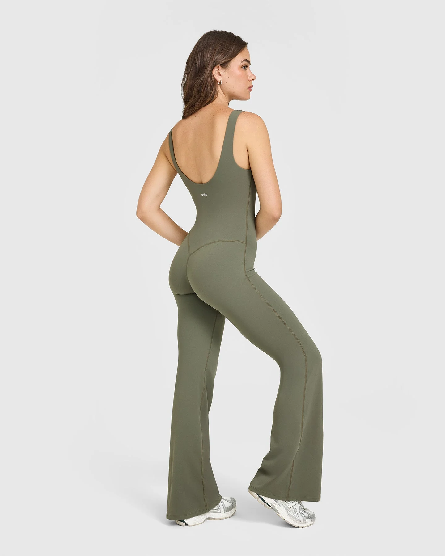 SoftMotion™ Scoop Back Flared All In One Long with White Logo | Alpine Green - Image 4