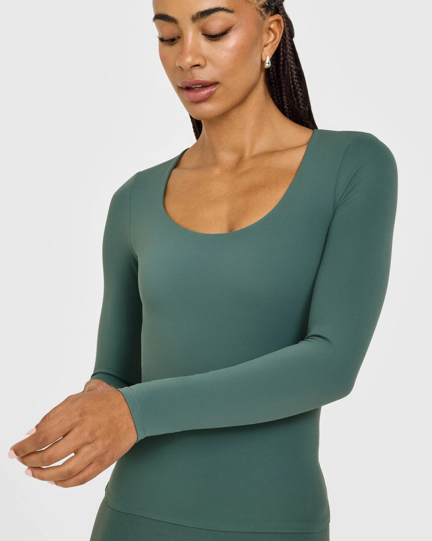 SoftMotion™ Scoop Neck Long Sleeve Top with Built in Bra Shelf with White Logo | Iced Green - Image 5
