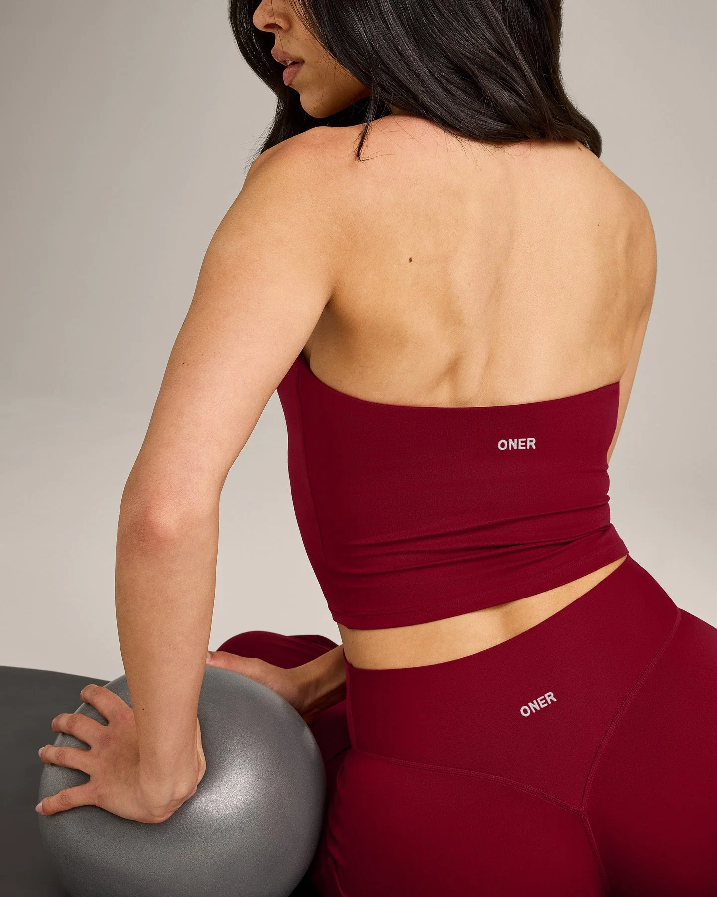 SoftMotion™ Strappy Halter Neck Mid Tank Top with Built in Bra Shelf with Grey Logo | Ruby Red - Image 6