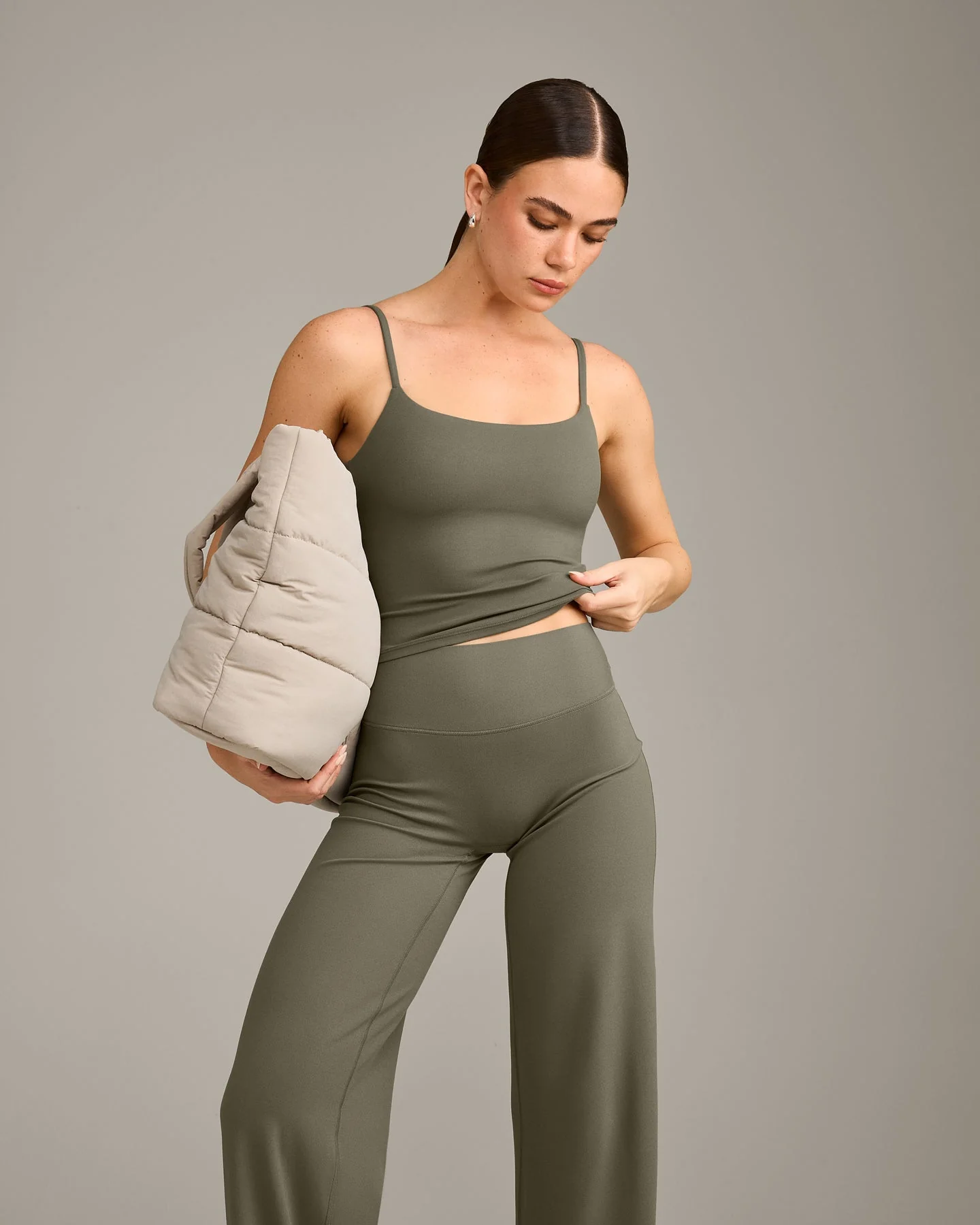 SoftMotion™ Strappy Mid Vest with Built in Bra Shelf with Grey Logo | Alpine Green - Image 5