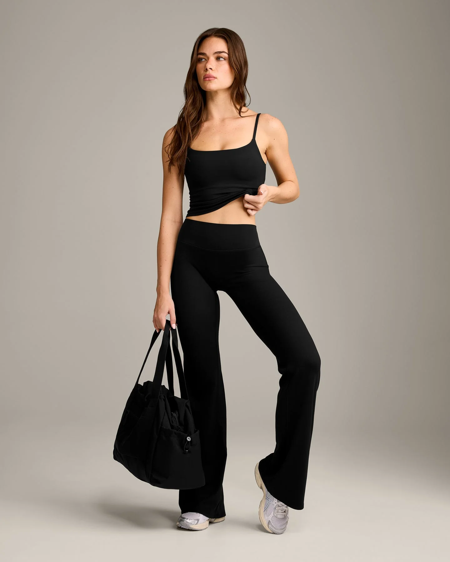 SoftMotion™ Strappy Mid Vest with Built in Bra Shelf with Grey Logo | Black - Image 3