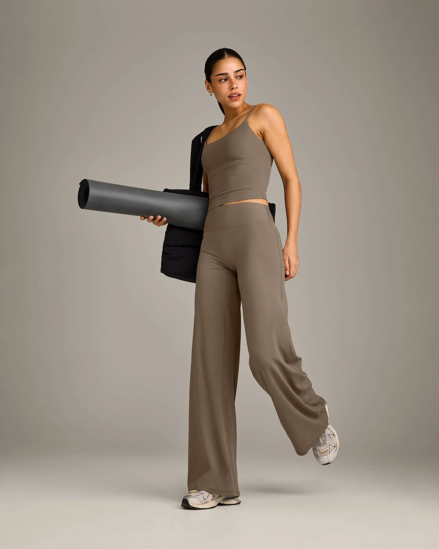 SoftMotion™ Strappy Mid Vest with Built in Bra Shelf with Grey Logo | Moss Brown - Image 3