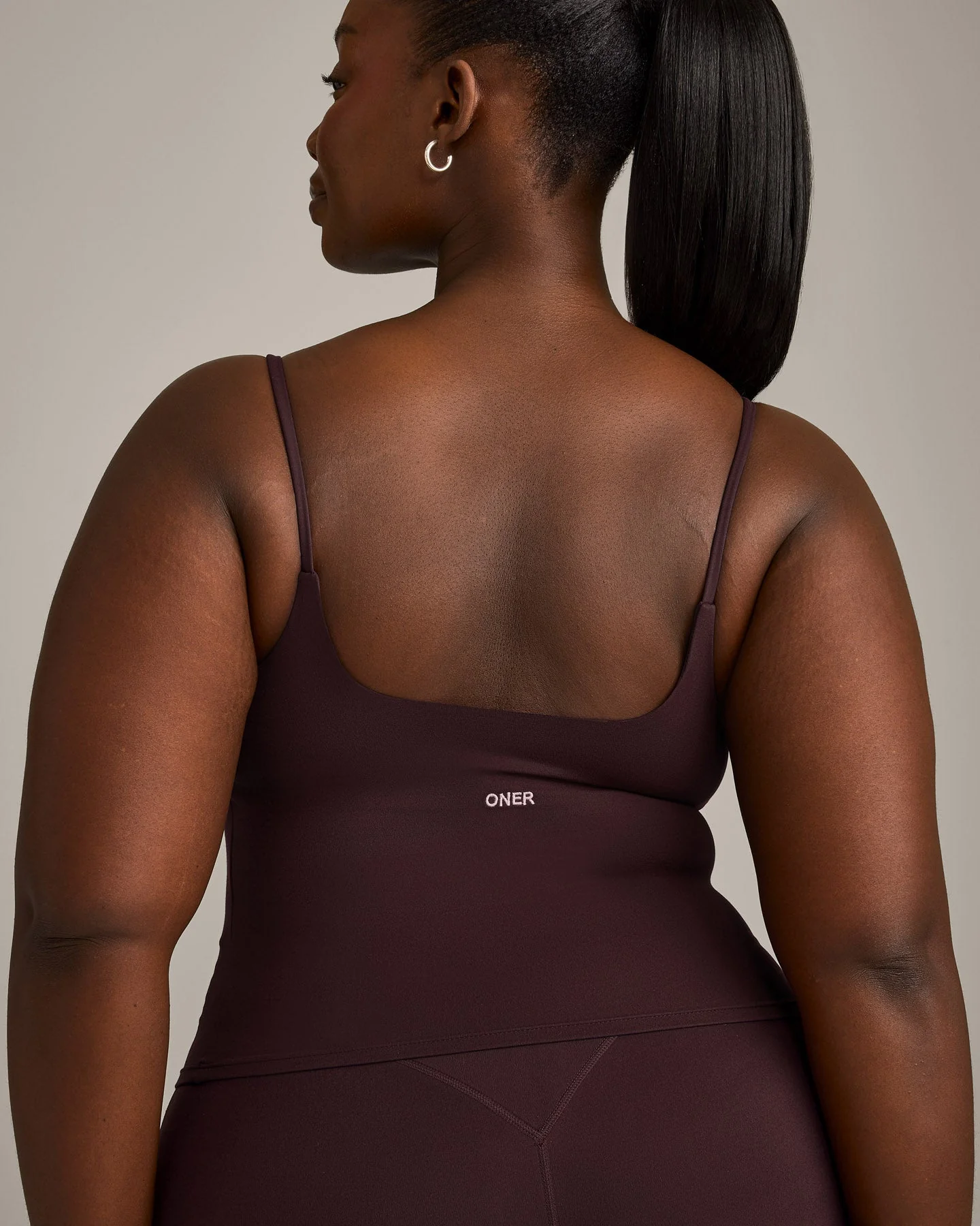 SoftMotion™ Strappy Mid Vest with Built in Bra Shelf with Grey Logo | Plum Brown - Image 6