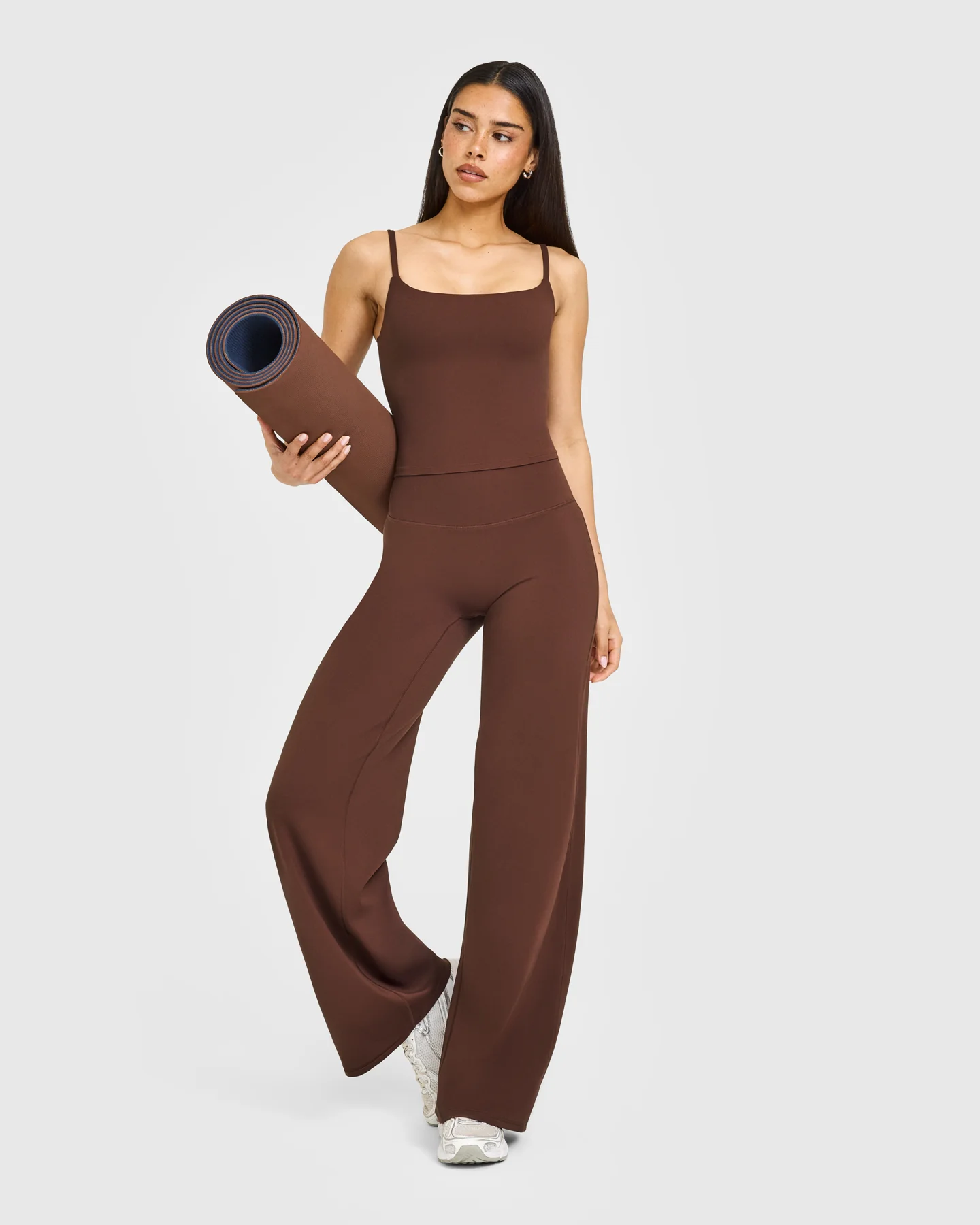 SoftMotion™ Strappy Mid Vest with Built in Bra Shelf with White Logo | Espresso Brown - Image 3