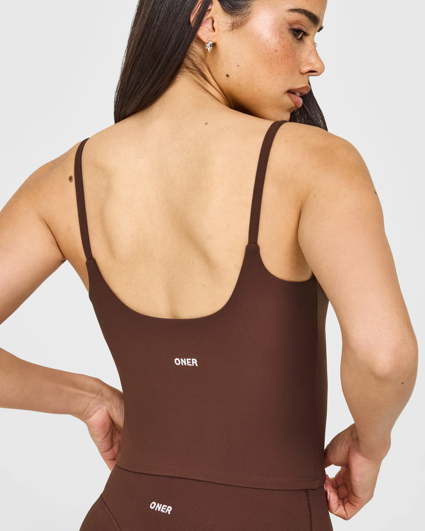 SoftMotion™ Strappy Mid Vest with Built in Bra Shelf with White Logo | Espresso Brown - Image 4