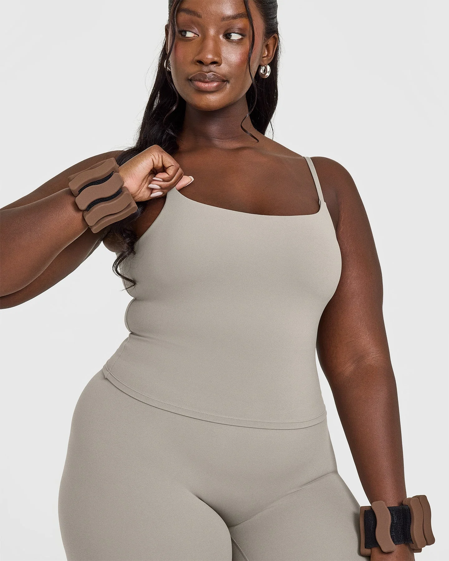 SoftMotion™ Strappy Mid Vest with Built in Bra Shelf with White Logo | Warm Sand - Image 5