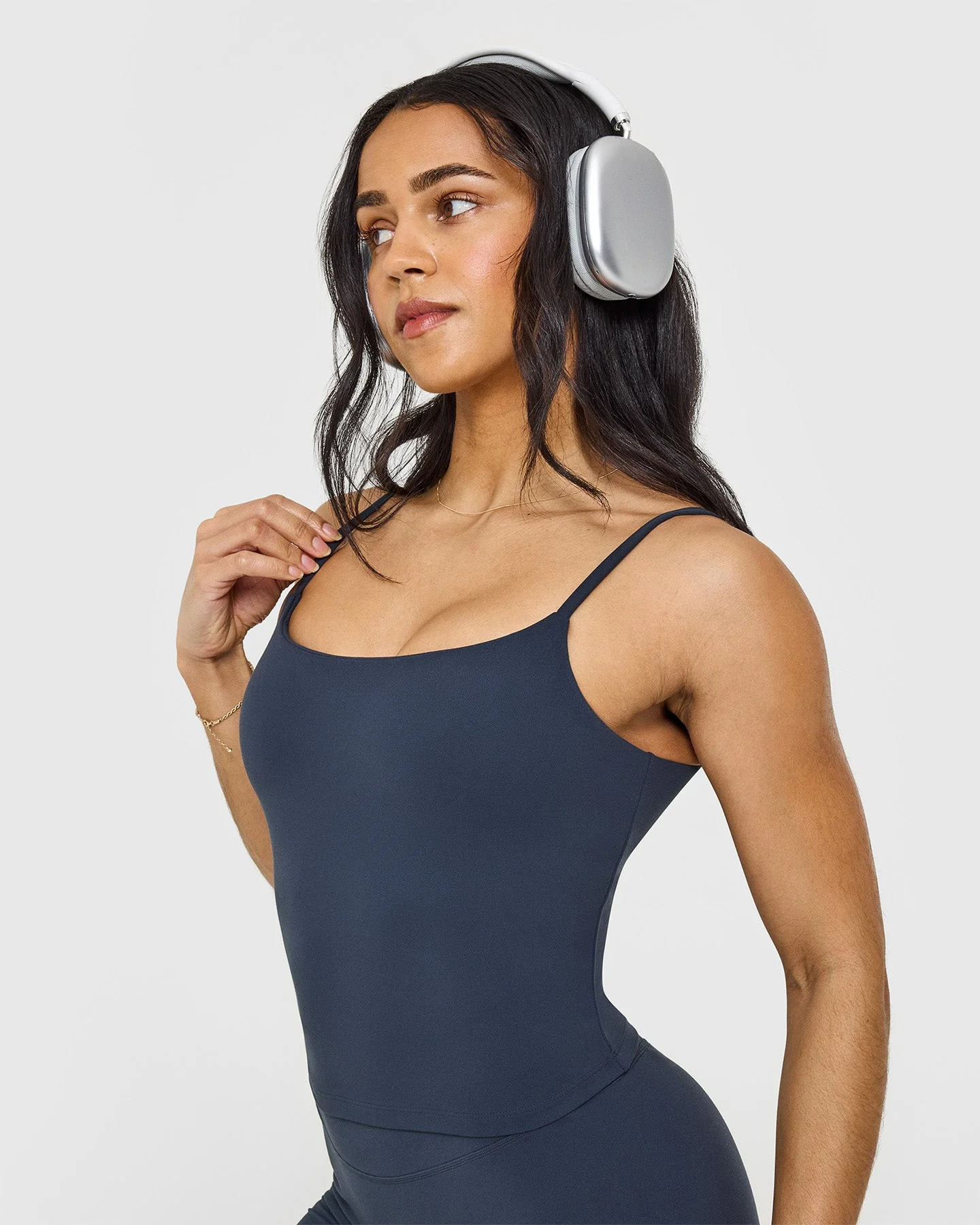 SoftMotion™ Strappy Mid Vest with Built in Bra Shelf with White Logo | True Blue - Image 5