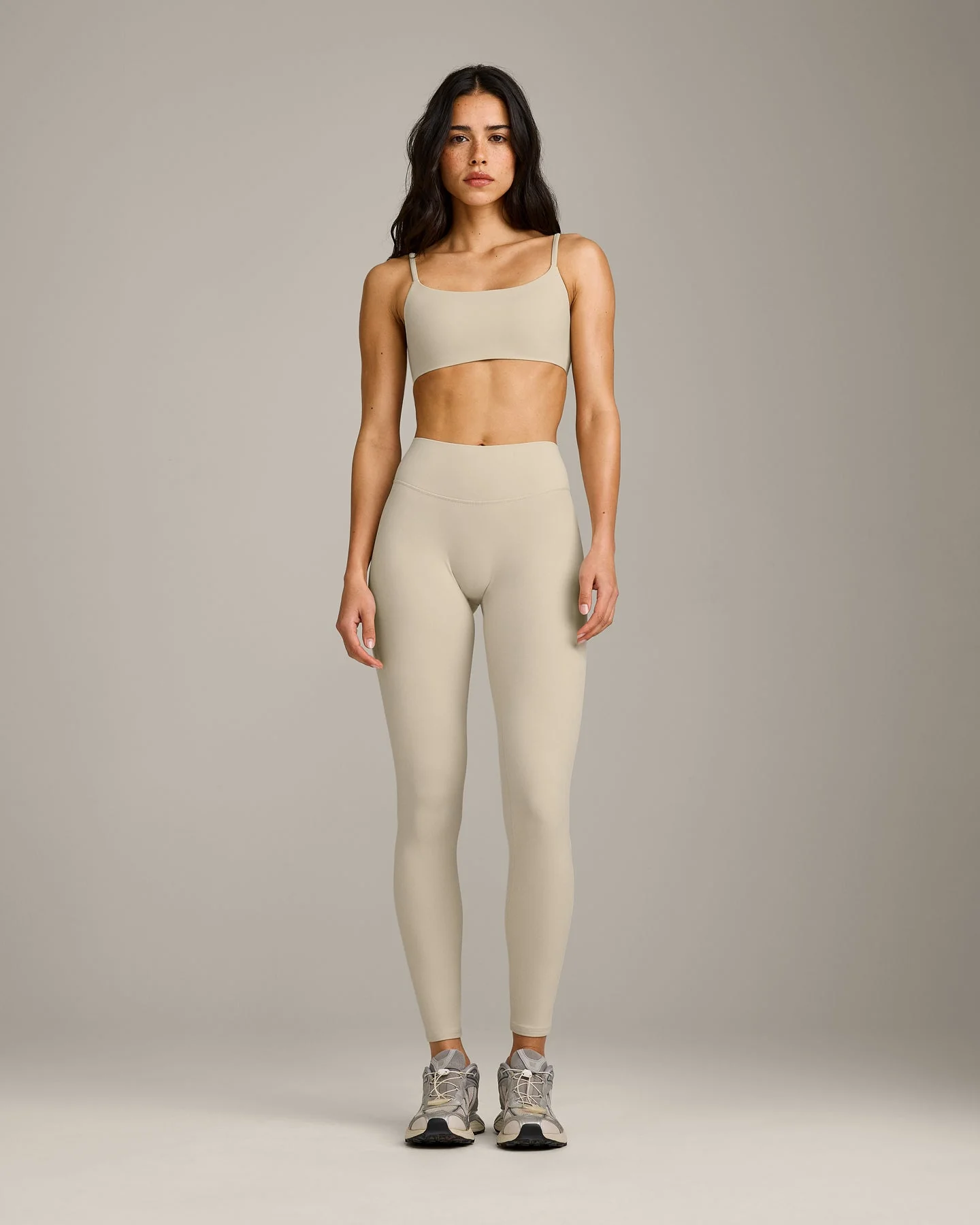 SoftMotion™ Strappy Sports Bra with Grey Logo | Oatmeal - Image 3