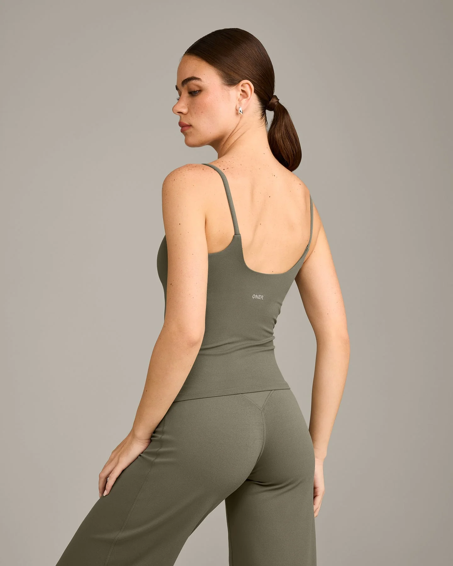 SoftMotion™ Strappy Vest with Built in Bra Shelf with Grey Logo | Alpine Green - Image 2