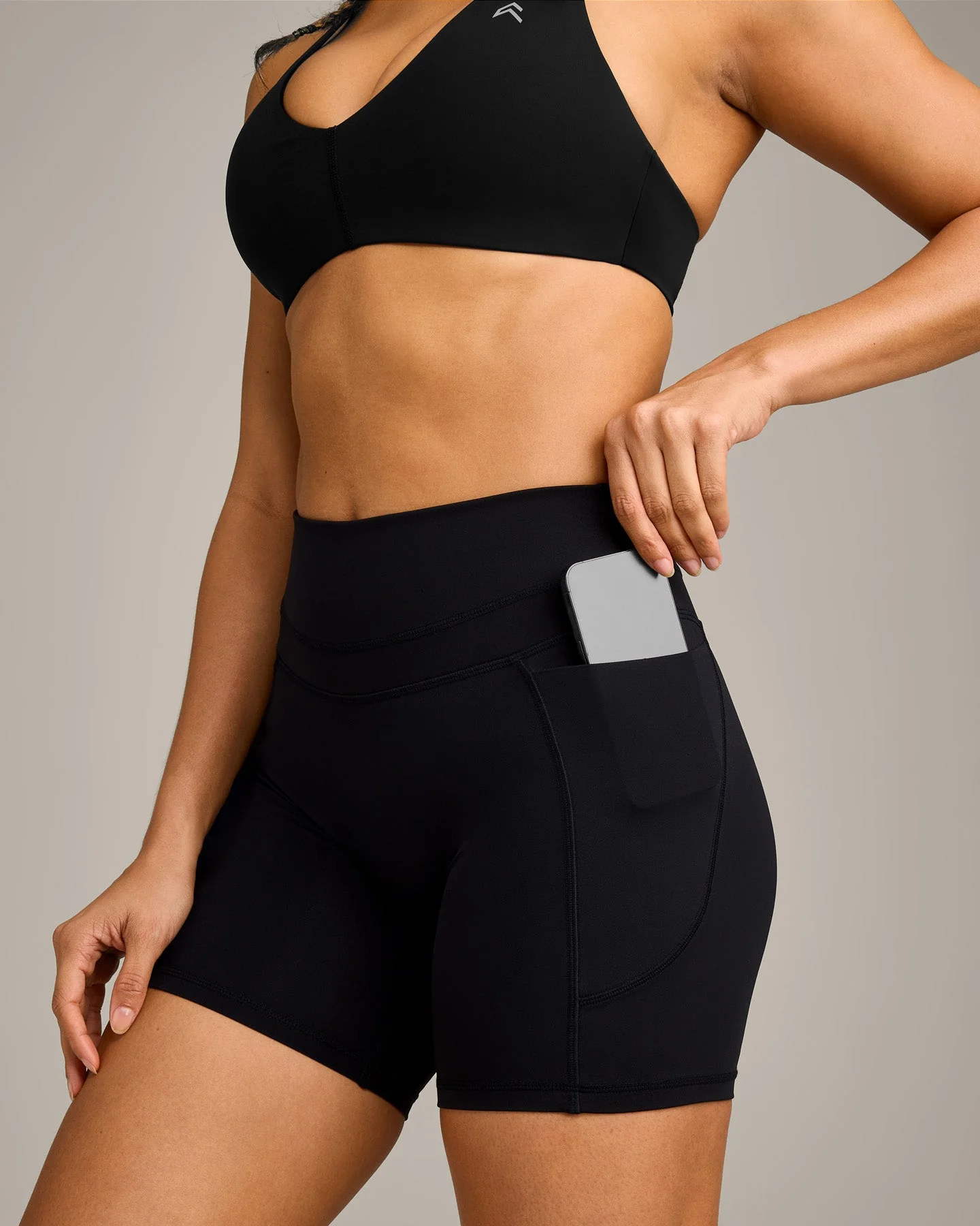 UnifiedMove™ High Waisted Pocket Shorts 6" with Reflective Logo | Black - Image 5