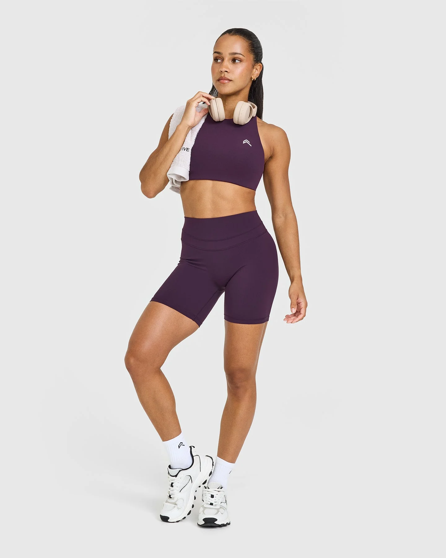 UnifiedMove™ High Waisted Shorts White Logo 6" | Blackberry Purple - Image 3