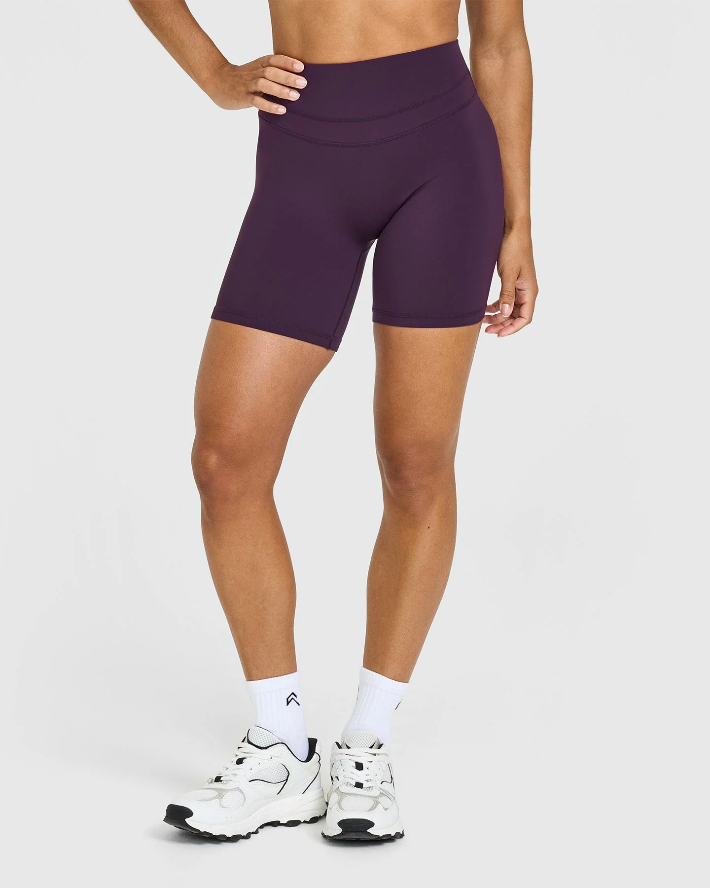 UnifiedMove™ High Waisted Shorts White Logo 6" | Blackberry Purple - Image 6