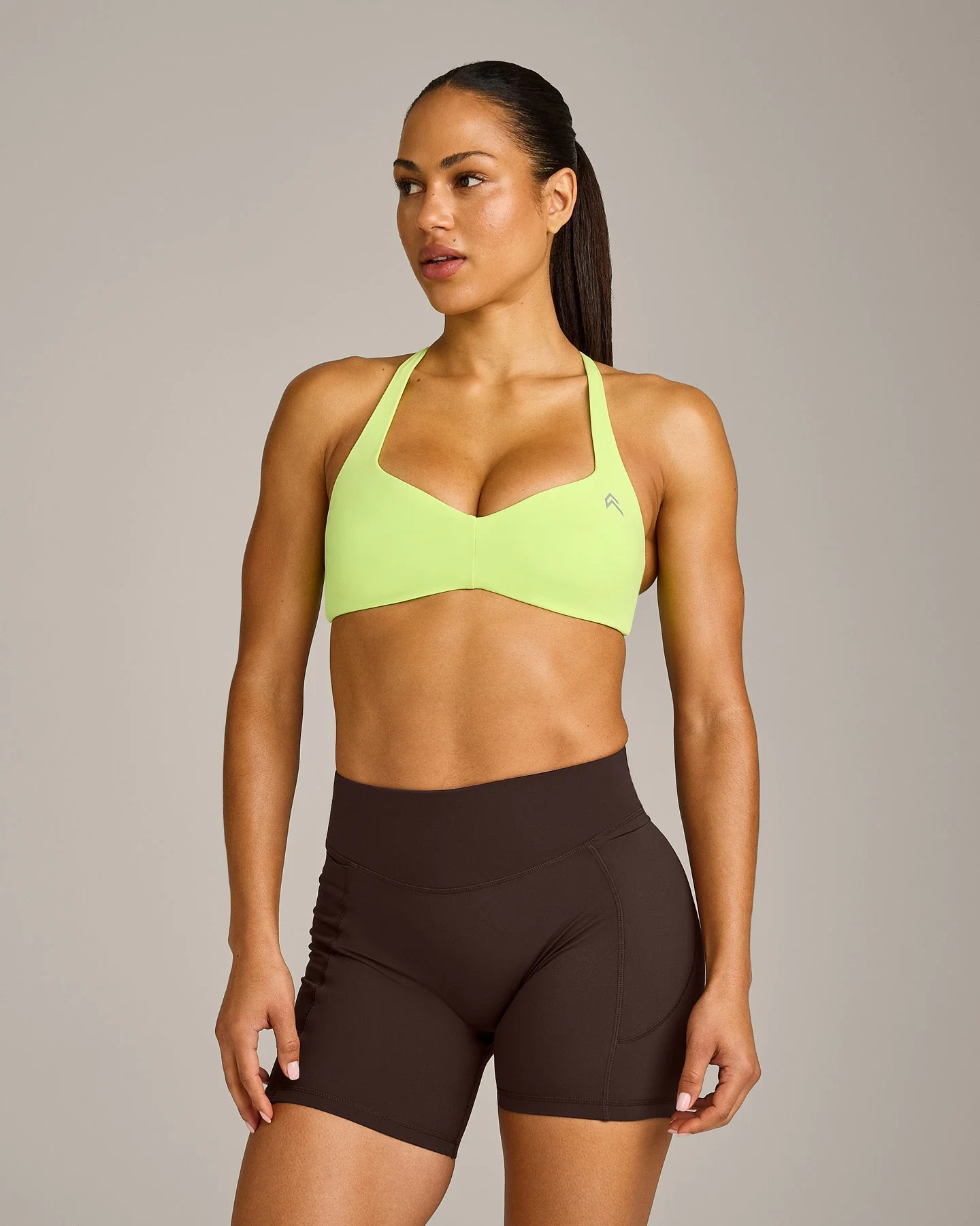 UnifiedMove™ T Back Minimal Bralette with Reflective Logo | Citrus Green