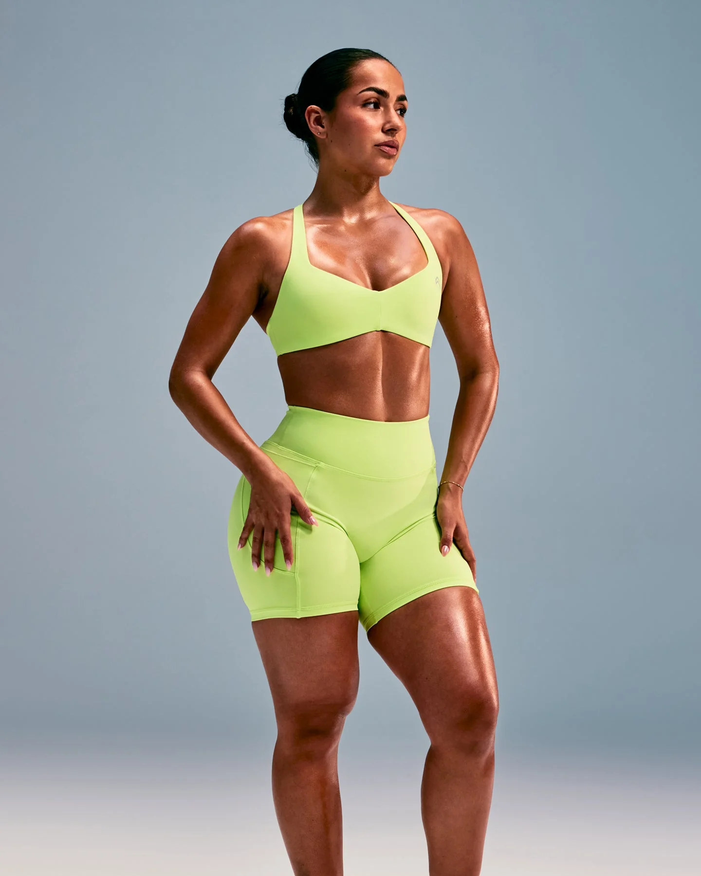UnifiedMove™ T Back Minimal Bralette with Reflective Logo | Citrus Green - Image 2